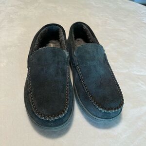 Eddie Bauer leather Driving moccasins Men’s large/XL blue suede hard sole shoes
